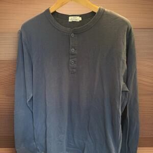 J Crew Henley Men's Large Ringspun Jersey Pullover Button Long Sleeve Shirt Navy